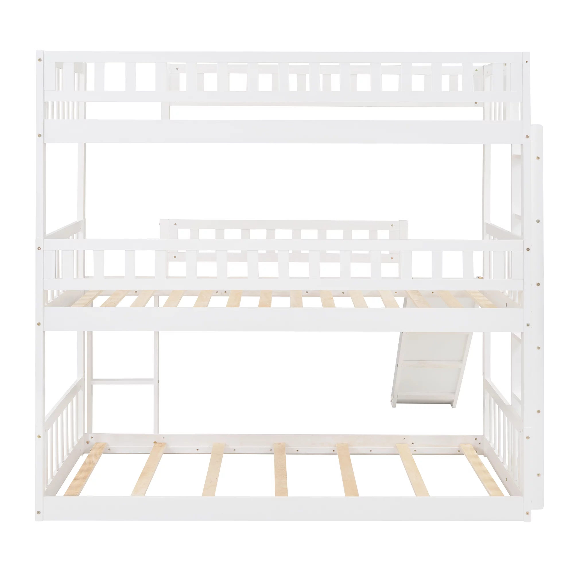 Bellemave Triple Bunk Bed with Slide, Wood Twin Over Twin Over Twin 3 Bunk Bed with Built-In Ladder and Guardrails, Triple Bed for Kids, Teens, Boys