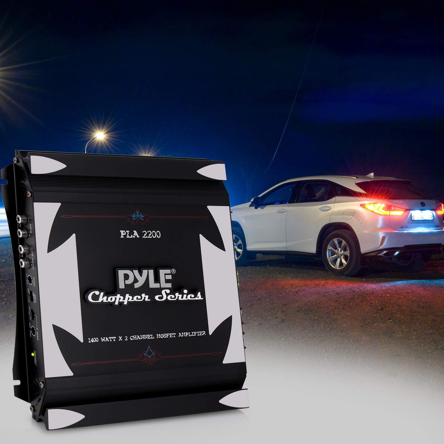 2 Channel Car Stereo Amplifier - 1400W Dual Channel Bridgeable High Power MOSFET Audio Sound Auto Small Speaker Amp w/ Crossover, Bass Boost Control