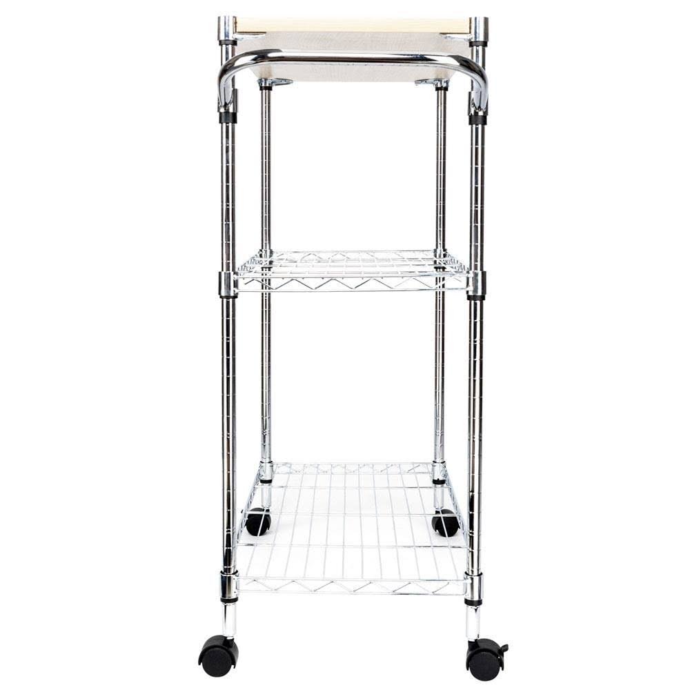 karlinc 3-Tier Rolling Kitchen Trolley Cart Steel Island Storage Utility Service Dining - Silver
