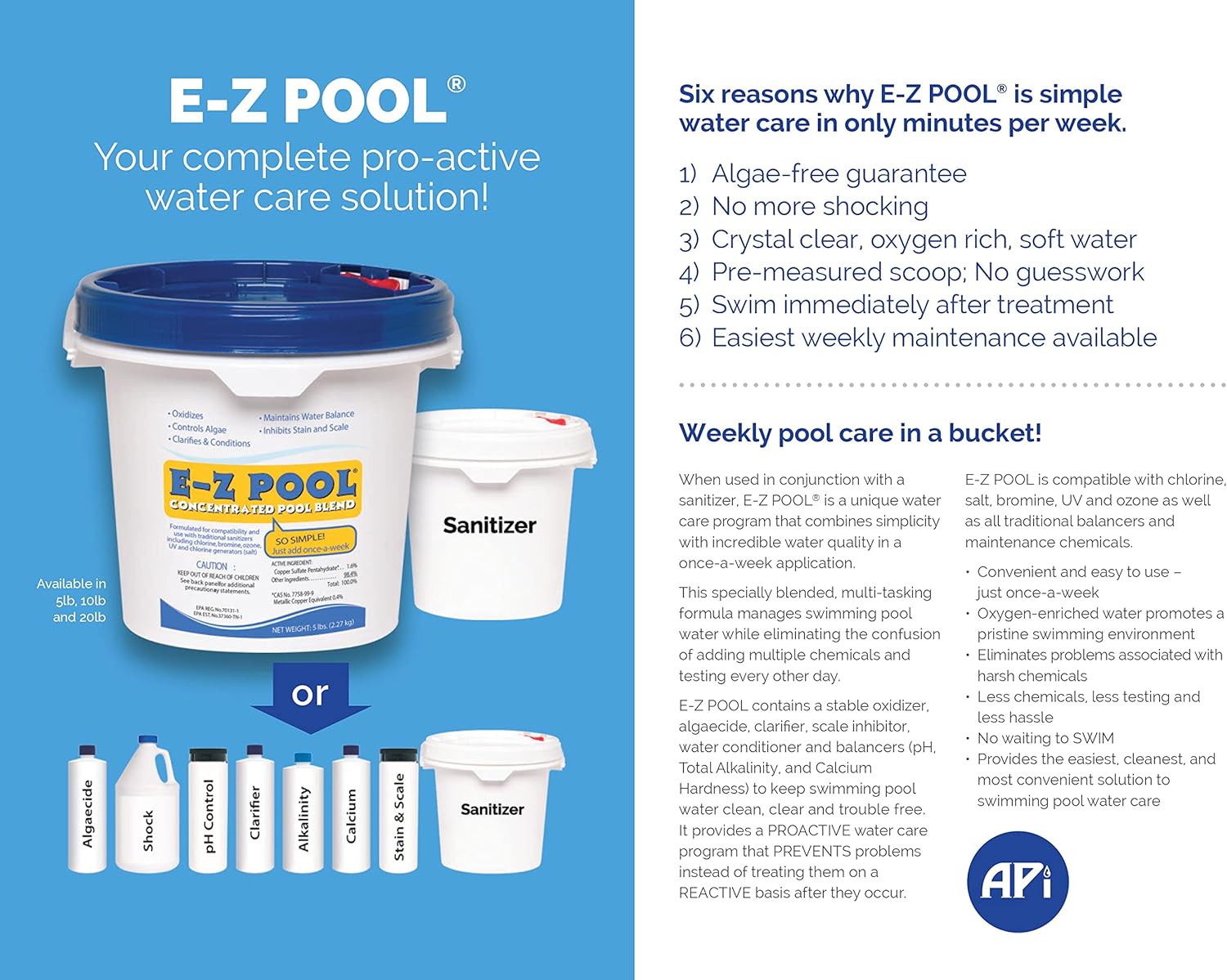 E-Z Concentrated Pool Blend, 10 Lbs. All in 1 Formula Contains Stable Oxidizer, Algaecide, Clarifier, Scale Inhibitor, Water Conditioner & Balancers