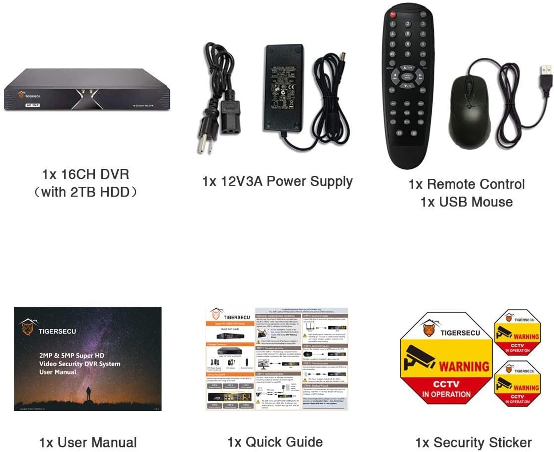 TIGERSECU Super HD 1080P 16-Channel Hybrid 4-in-1 DVR Security Recorder with 2TB Hard Drive