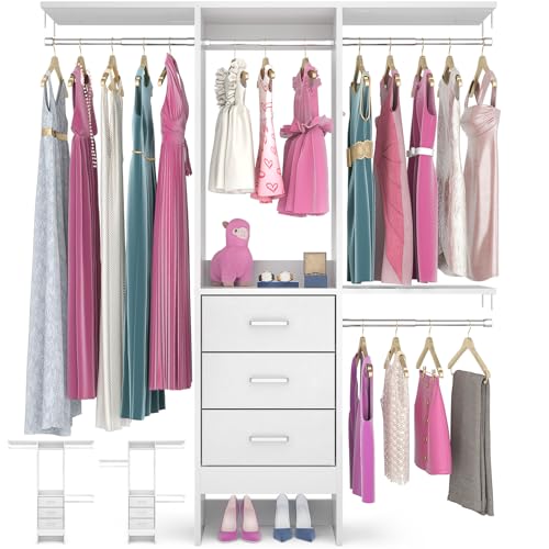 4FT Small Closet System with 3 Fabric Drawers, 48'' Closet Organizer System With 3 Adjustable Shelves