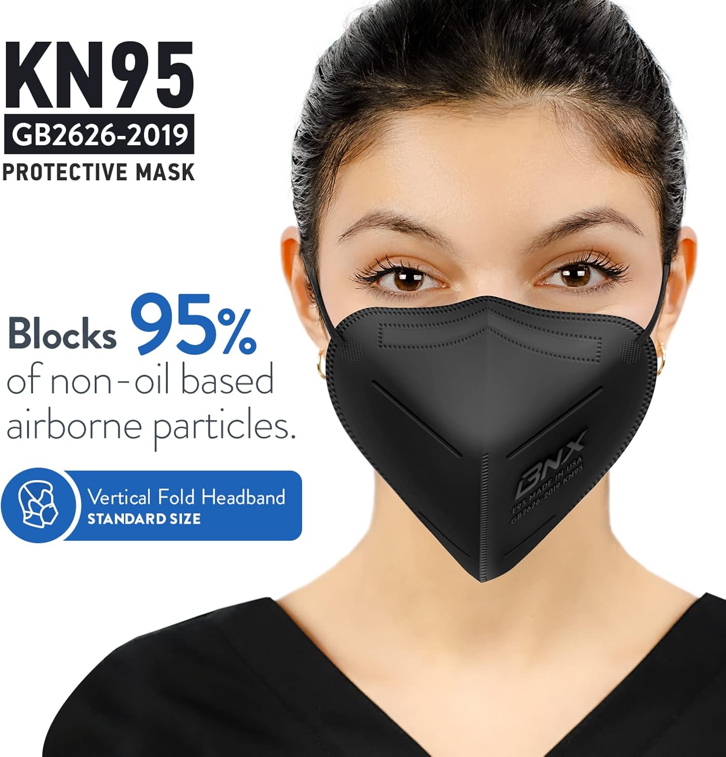 BNX KN95 Face Mask Made in USA (50-Pack), FDA Registered KN95 Mask Disposable Particulate Respirator, GB2626-2019, Protection Against Dust