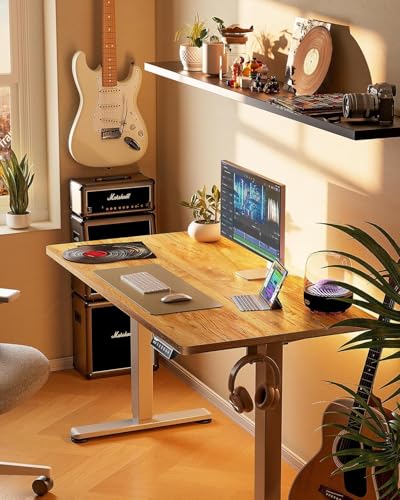 ErGear Height Adjustable Electric Standing Desk, 48 x 24 Inches Sit Stand up Desk, Memory Computer Home Office Desk with Two-Piece Desktop (Walnut)