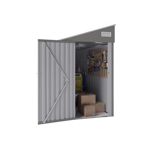 4×8 FT Outdoor Metal Storage Shed,Heavy-Duty Lean to Storage Shed with Floor Base,Garden Tool Metal Storage House W/Lockable Door and 2 Air Vents
