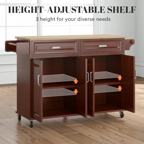 Rovibek Kitchen Island with Drawers 53 in Rolling Island Cart Mobile Solid Wood Portable Islands on Wheels with Storage Cabinet & Drawers, White