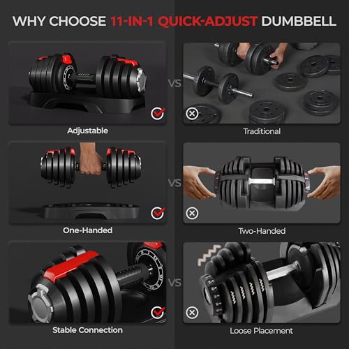 Yaheetech Adjustable Dumbbell Set 28/40/52.5/90LBS Adjustable Dumbbells Fast Adjust Dumbbell Weight Set with Anti-Slip Handle and Tray for Men/Women