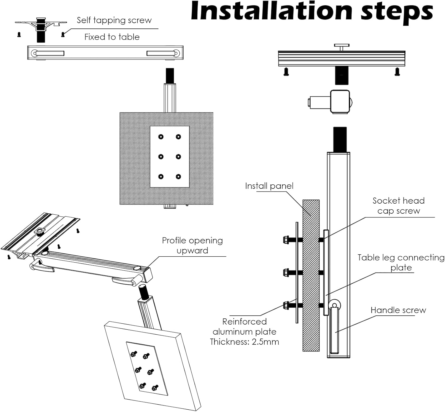 WWahuayuan RV Table Leg Base Mount Removable Table Leg RV Accessories 360° Rotation Desk Leg Aluminum Alloy Adjustable Table Leg Bracket for Caravan