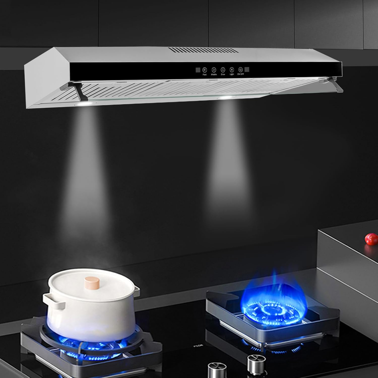 Range Hoods,3-Speed Range Hood,Range Hood with Light,Smoke Exhauster under Cabinet,Vent Range Hood,2 LED Lights