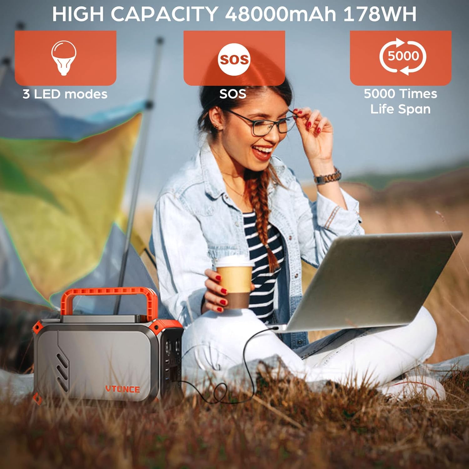 200W Portable Power Station, VTONCE 178Wh/48000mAh Backup Lithium Battery