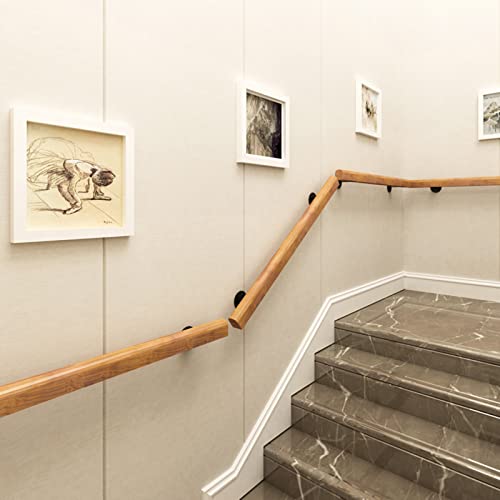 6FT Wooden Stair Handrails, Hand Railings for Stairs Indoor Outdoor, Sturdy Safety Wall Mount Support