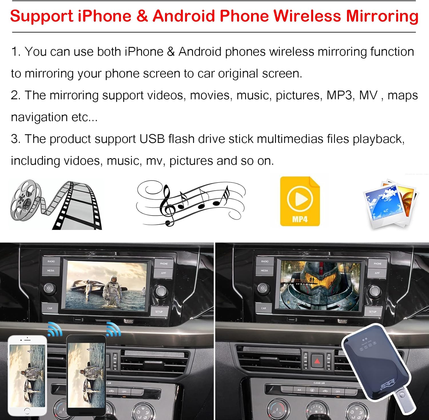 MMB Wireless CarPlay Dongle Android 11.0 AI Box, Compatible with Audi Benz VW Toyota Honda Porsche Ford 2018-2022 with Factory Wired CarPlay