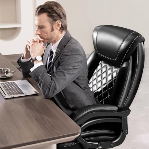 Big and Tall 500lbs Office Chair,Heavy Duty Large PU Leather Executive Desk Chair with Wide Seat