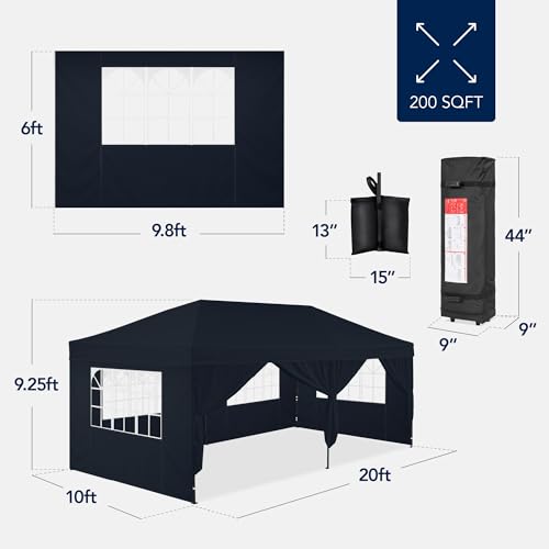 Best Choice Products 10x20 Party Tent, Heavy Duty Waterproof Large Outdoor Event Easy Pop Up Canopy Shelter w/Sidewalls, 1-Button Setup, Wheeled Case