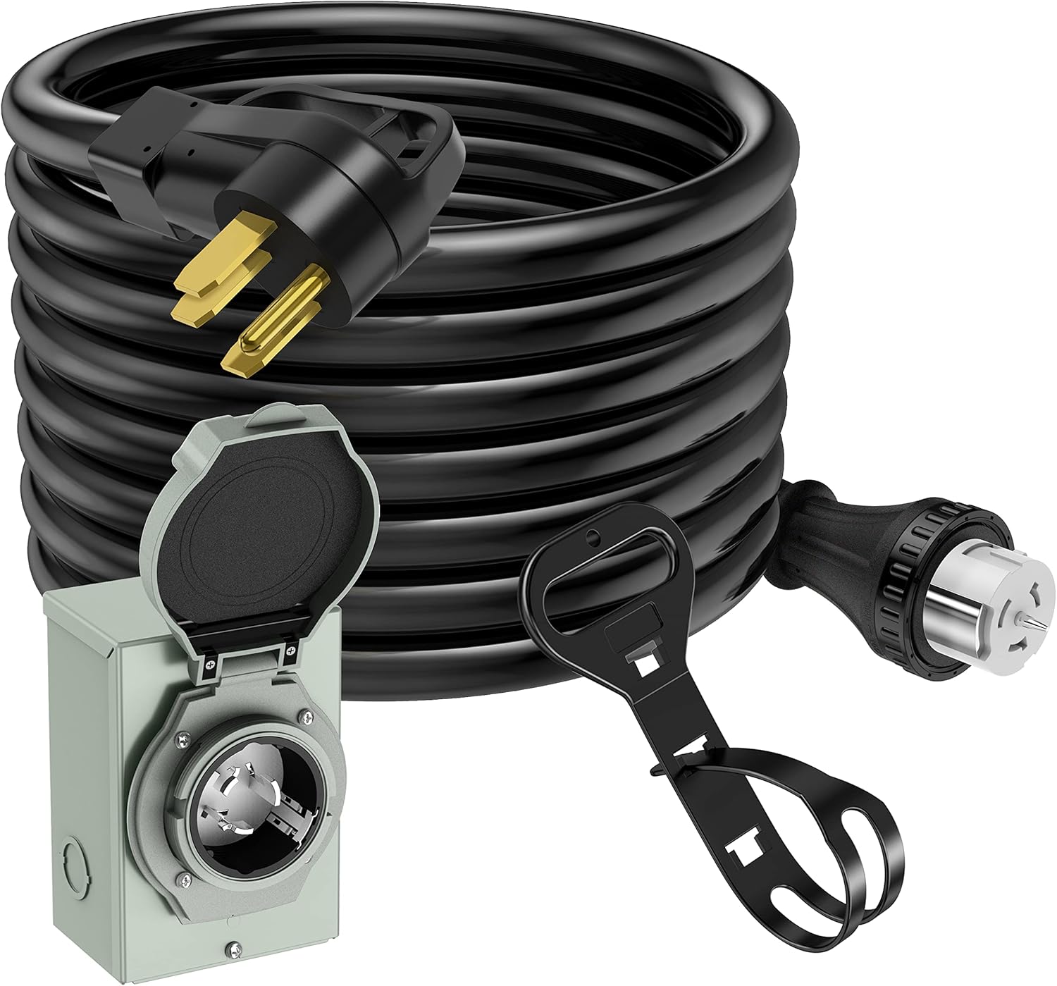 25 Feet 50 Amp Generator Cord and Generator Power Inlet Box Waterproof Kit, 125/250 Volts, Generator Power Cord NEMA 14-50P to SS2-50R Extension Cord