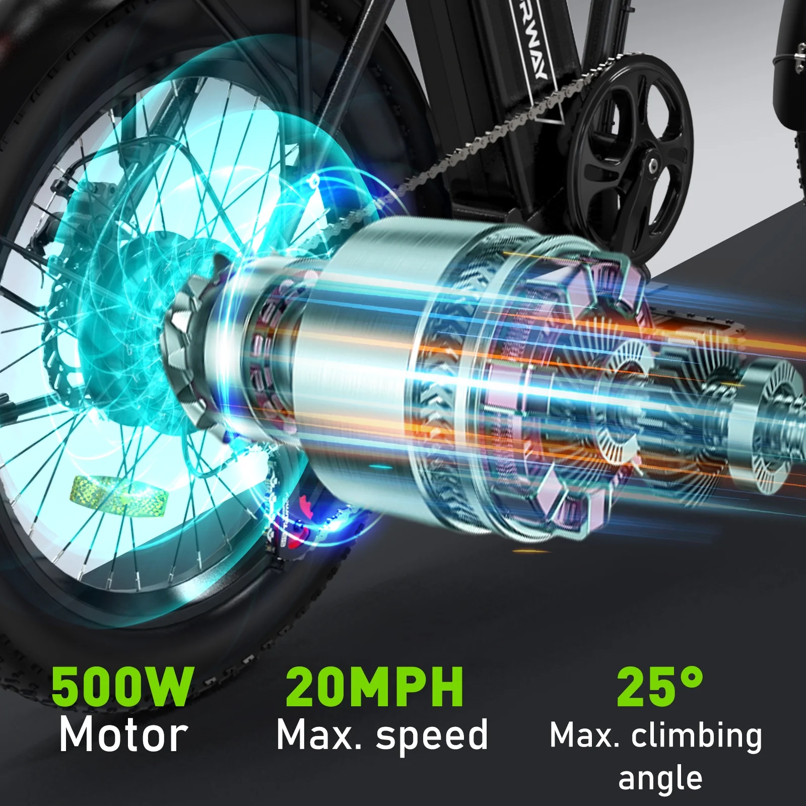 COLORWAY 20鈥漍3.0 Fat Tire Electric bicycles, Foldable Mountain Snow Beach Electric bike ebike with 500W/36V/12Ah Battery, Shimano 7-Speed e bicycle
