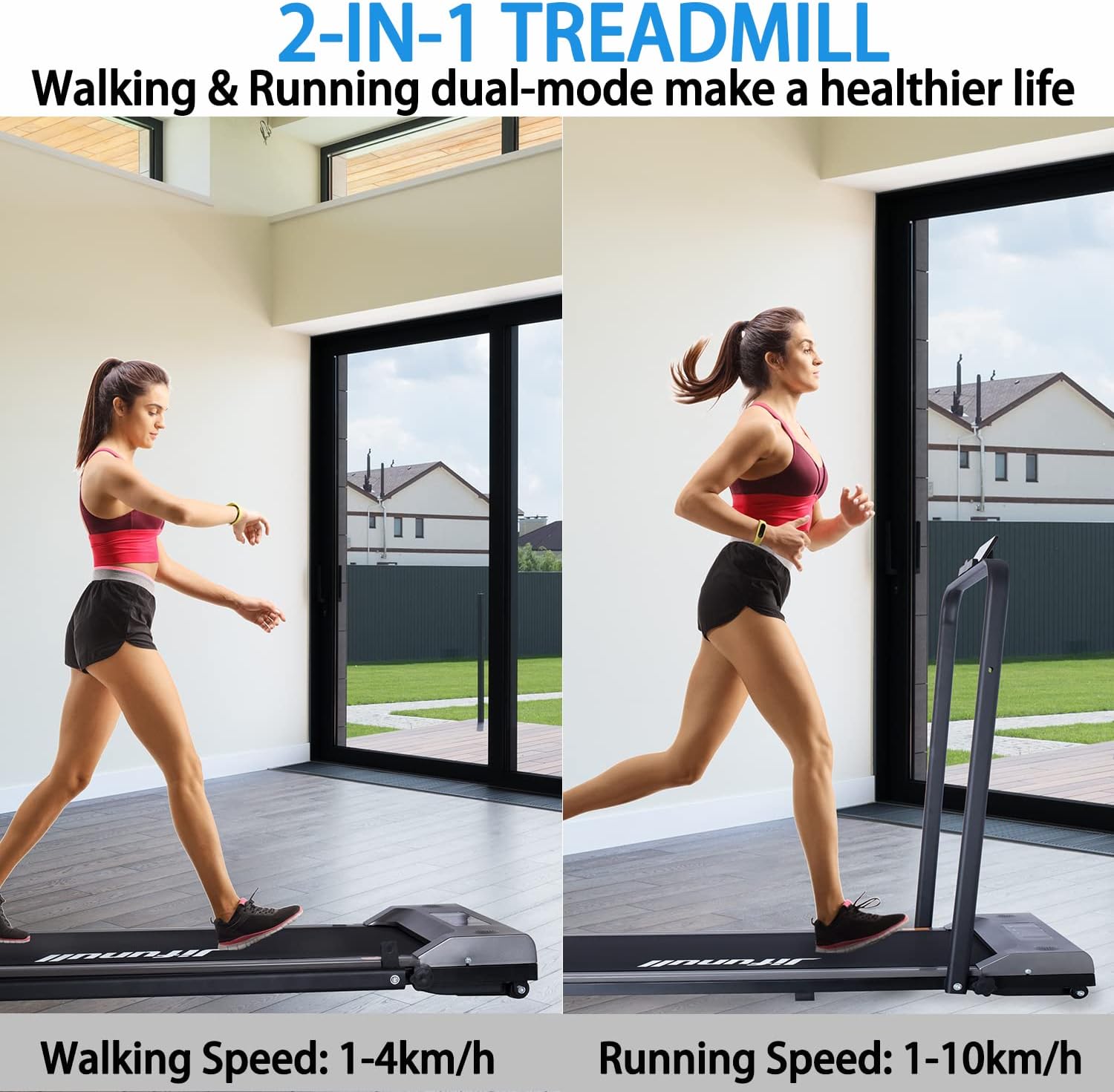 Jifunull 2-in-1 Under Desk Treadmill, Electric Foldable Treadmill Adjustable Speed, Compact Folding Walking Treadmill with LED Display