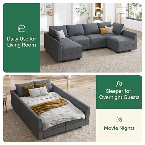 HONBAY Modular Sectional Sofa U Shaped Sectional Modular Sofa with Storage Convertible Sectional Couch for Living Room, Grey