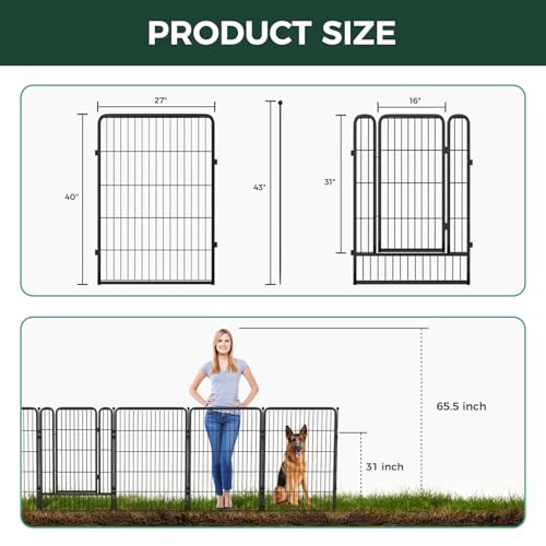 FXW Garden Fence 40in(H) x 36.0ft(L), 16 Panels Decorative Dog Fence Outdoor for The Yard – Heavy Duty Metal Animal Barrier for Dog and Rabbit