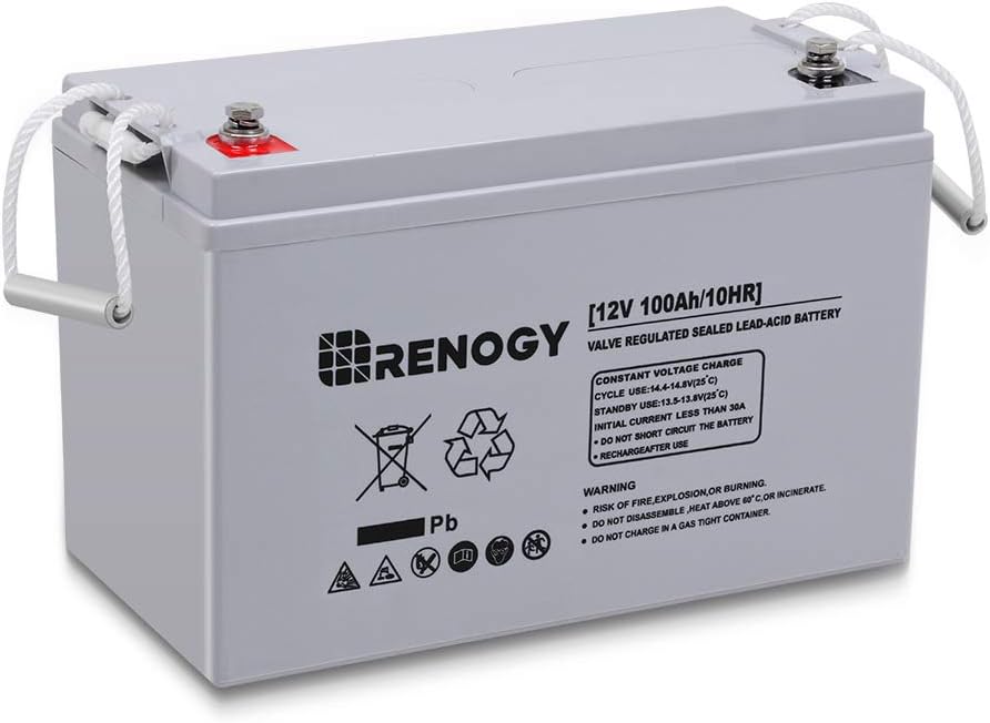 Renogy Deep Cycle AGM Battery 12 Volt 100Ah for RV, Solar Marine and Off-grid Applications, Gray