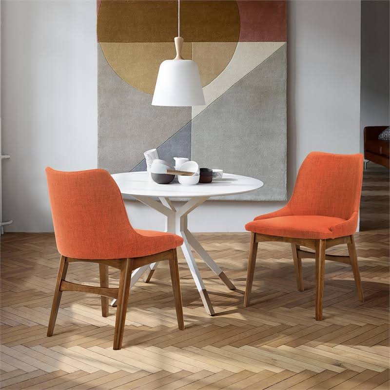 Azalea Orange Fabric and Walnut Wood Dining Side Chairs - Set of 2 - Armen Living LCAZSIWAOR