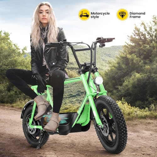 Caroma Peak 500W/800W/1200W Electric Scooter with Seat, 16 * 3" Fat Tire Ebike for All-Terrain, Max 15/25/30 Miles Ranges&20MPH