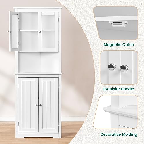 Iwell 67" Tall Bathroom Cabinet, Storage Cabinet with 2 Doors & 1 Drawer, Bathroom Storage Cabinets with Adjustable Shelves, for Living Room