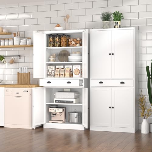 Pantry Cabinet, 71 Inch Tall Kitchen Storage Cabinet, Metal Pantry Cabinet with Doors and Adjustable Shelves, Black Food Cupboard