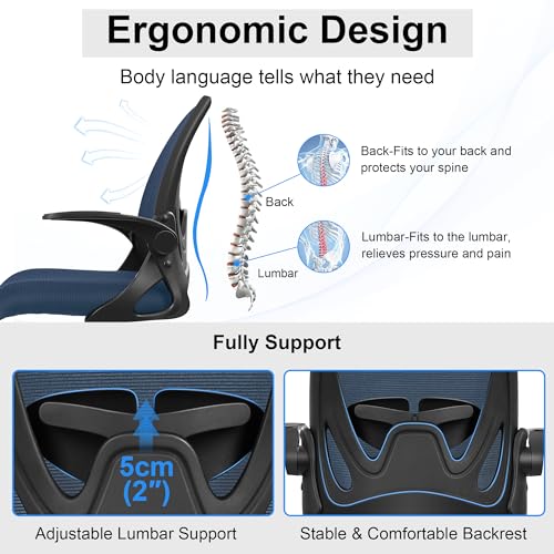 Primy Drafting Chair Tall Office Chair with Flip-up Armrests Executive Ergonomic Computer Standing Desk Chair with Lumbar Support and Adjustable