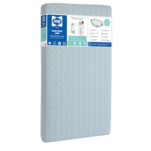 SEALY BABY OmniPedic Refresh Breathable Crib Mattress, GREENGUARD Gold Certified, Made in USA, Removable Knit Cover, 2 Stage, Toddler Bed Fit