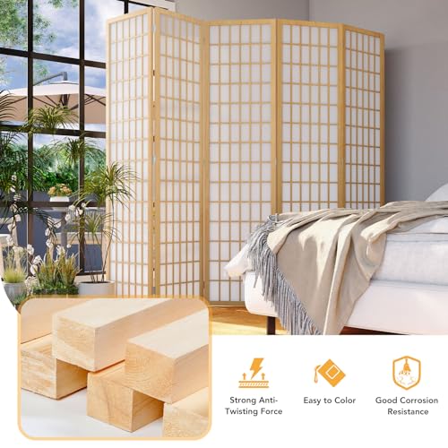 JOSTYLE Room Divider Wall Shoji Screen, 6 Panel Folding Privacy Screen for Room Separation, Japanese Wood Room Divider, 5.9 Ft, Natural