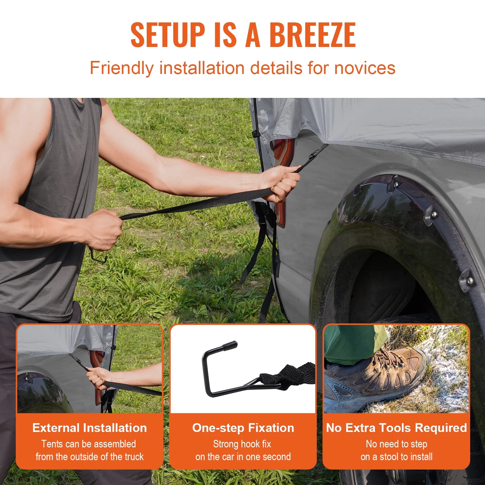 BENTISM Truck Tent 6.4'-6.7' Waterproof Spacious Pickup Truck Bed Tent with Rainfly Carry Bag for Camping Traveling Outdoor