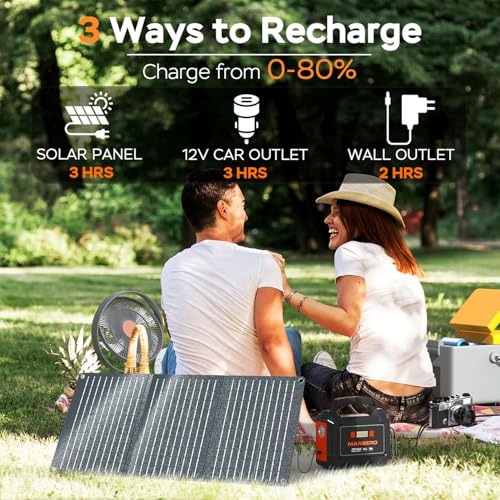 MARBERO Solar Generator 167Wh Camping Portable Power Station 200W Peak with Foldable Solar Panels 30W with AC Outlet 110V Multi-Port LED Flashlights