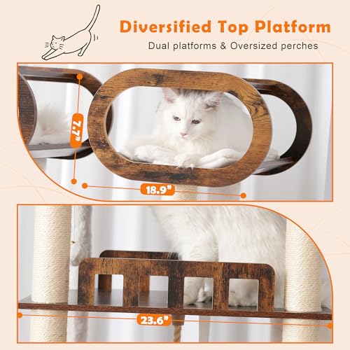 Heybly Cat Tree with Litter Box Enclosure, 76.8-inch Wooden mainecoons Cat Tower with Food Station,Extra Large Platforms