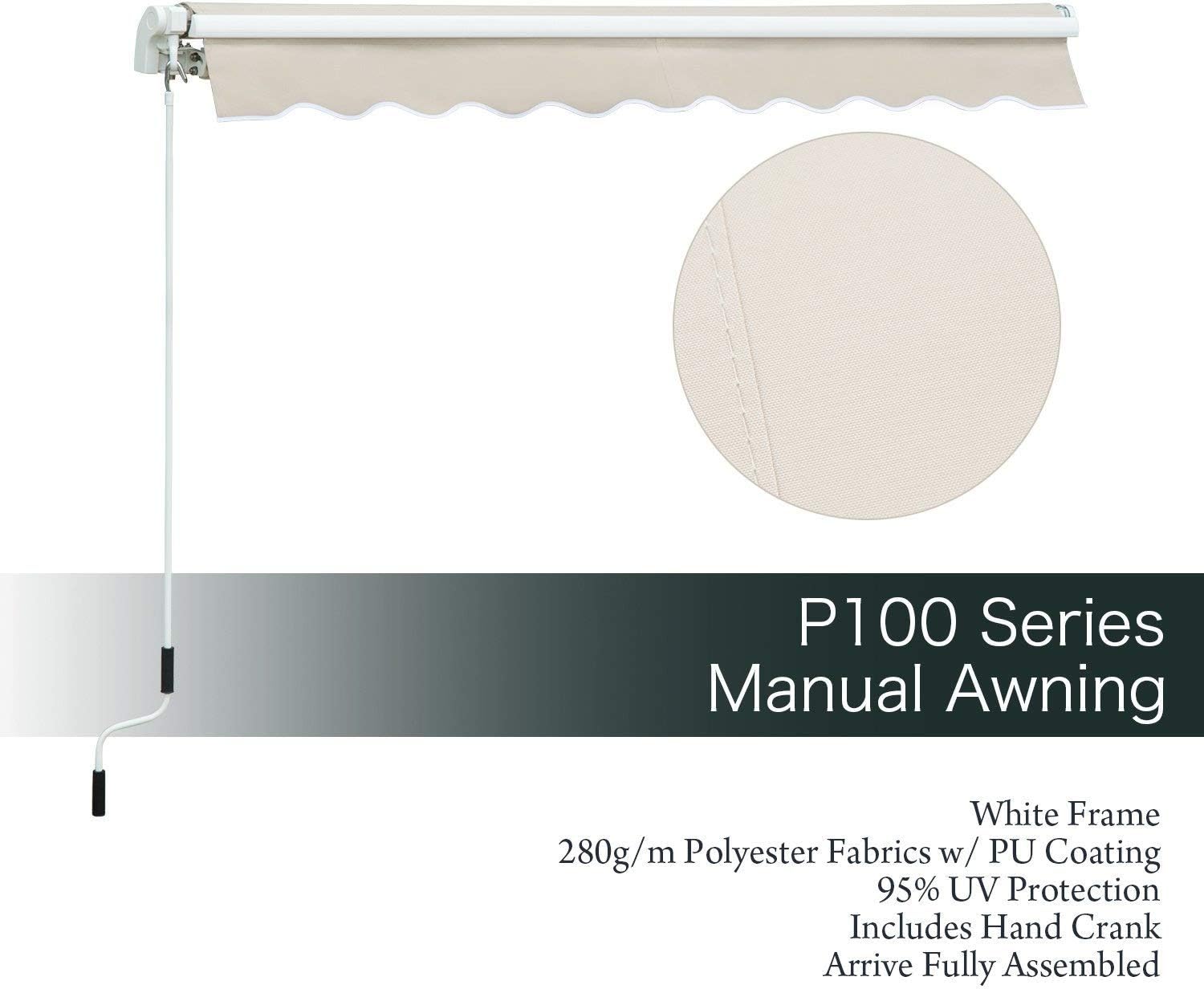 Diensweek Patio Awning Retractable 10'x8', Fully Assembled Manual Commercial Grade - Quality 100% 280G Ployester Window Door Sunshade Shelter