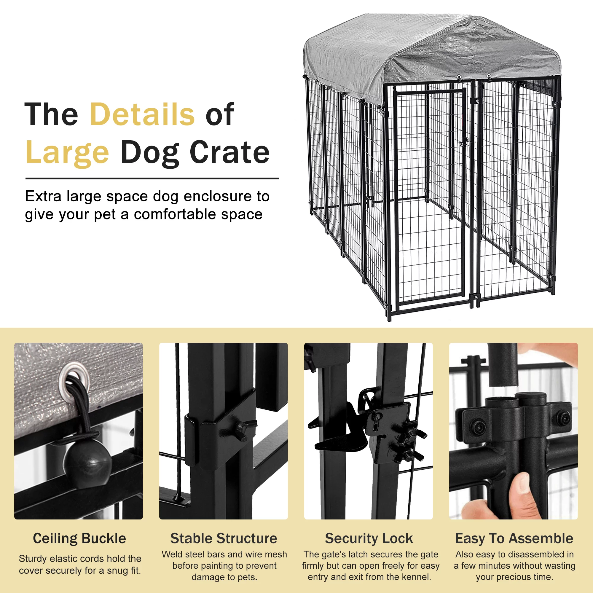 8 x 4 x 6 Ft Heavy Duty Large Dog Kennel Outside