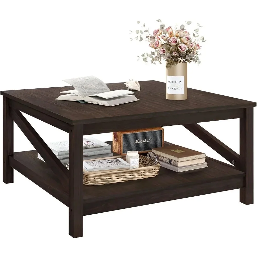 Wood Living Room Table Industrial Small Farmhouse Cocktail Table Coffee Tables for Living Room Furniture Espresso Serving Center