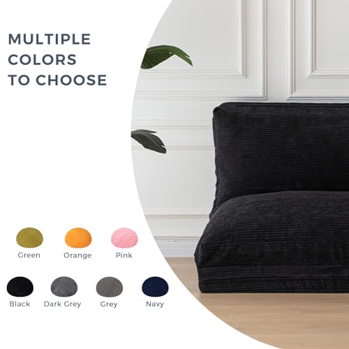 MAXYOYO Bean Bag Bed Folding Sofa Bed Floor Mattress for Adults, Extra Thick and Long Floor Sofa with Corded Washable Cover, Dark Grey, 30x95 Inch