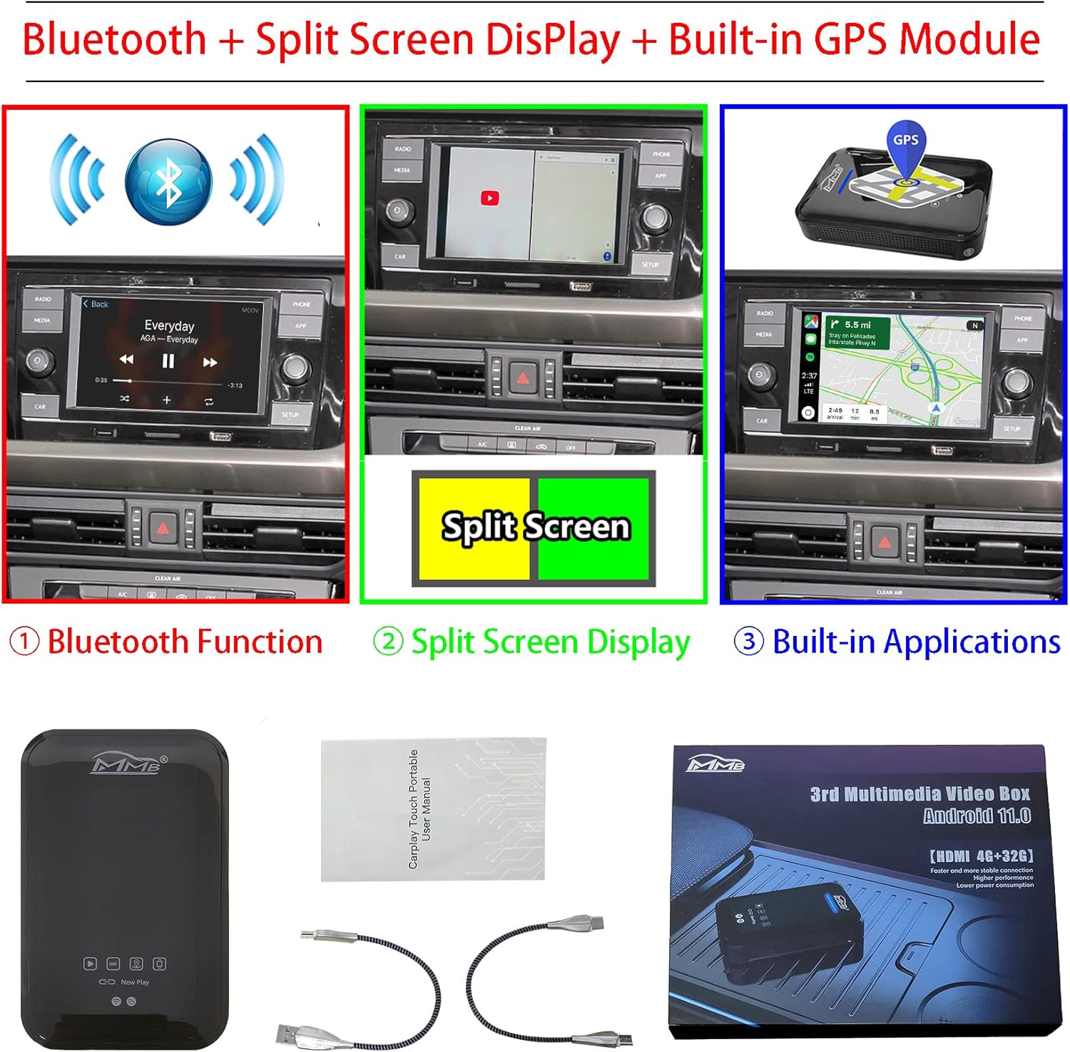 MMB Wireless CarPlay Dongle Android 11.0 AI Box, Compatible with Audi Benz VW Toyota Honda Porsche Ford 2018-2022 with Factory Wired CarPlay