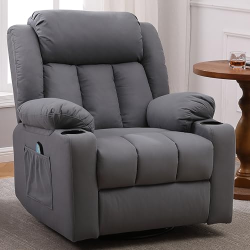 Rocker Swivel Recliner Chair for Adults, Overstuffed Large Manual Recliner Glider with Massage and Heat