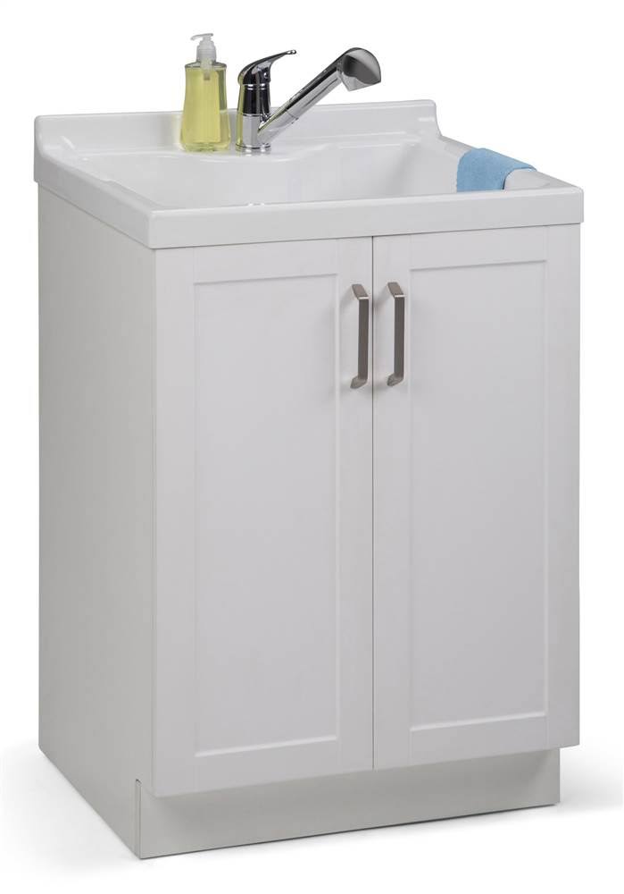 Simpli Home Kyle 24x22 Laundry Cabinet with Pull-Out Faucet and ABS Sink, Pure White