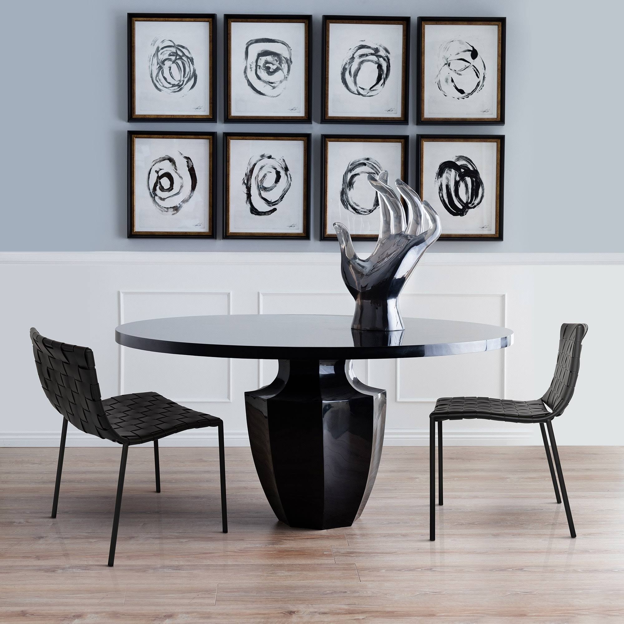 Elite Living Soho Mid-Century Modern Leather Weave Dining Chair - Single - Black - Dining Height