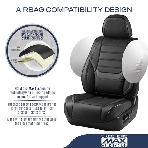 Skechers MAX Cushioning Seat Covers,Memory Foam Leather Car Seat Covers,Waterproof Car Seat Protector Front Seats