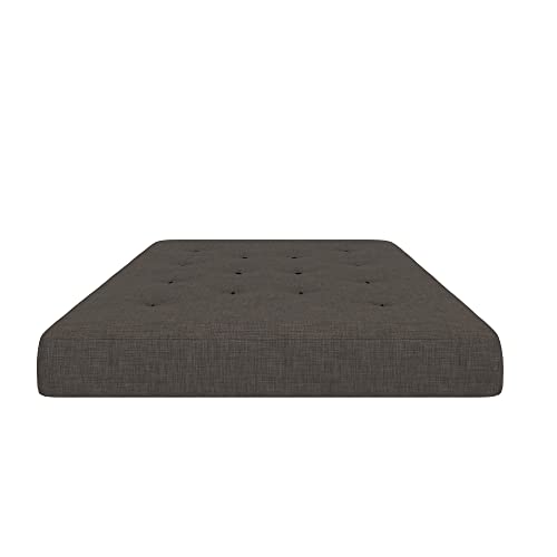 REALROOMS Cozey 8-Inch Pocket Spring Coil Futon Mattress, Polyester Linen, Full, Taupe Gray