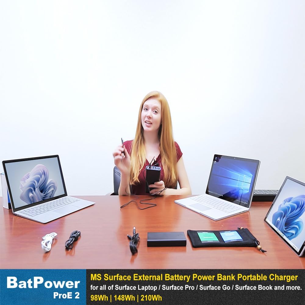 BatPower ProE 2 ES10B 148Wh MS Surface Power Bank for Surface Book 3 2 1 External Battery Surface Laptop 4 3 2 1 Surface Pro X 8 7 6 5 4 3 Go