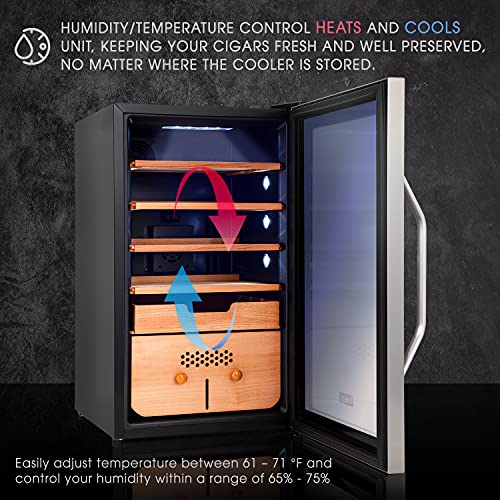 SCHMÉCKÉ 250 Cigar Cooler Humidor with 3 in 1 Precise Cooling, Heating & Humidity Control, Stainless Steel Trim Finish Cabinet