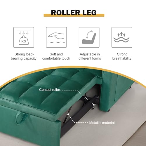 3 in 1 Sleeper Sofa Bed, Futon Sofa Bed for Living Room with Side Pocket, Black Sleepers Sofa Couch with Pullout Bed