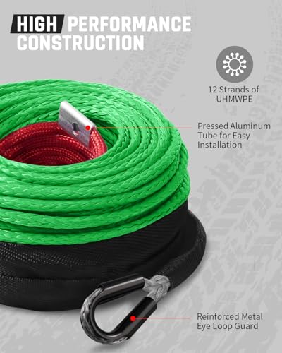 DAYDOOR Synthetic Winch Rope, 1/4'' x 50ft 10,000LBS Synthetic Winch Line, Synthetic Winch Cable for Offroad Vehicle 4WD ATV UTV