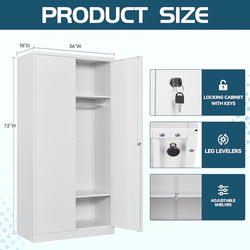 MIIIKO Steel Cabinet Wardrobe, Metal Locker Cabinet with Hanging Rod, Metal Clothing Locker Storage for Home, Office, Garage and Changing Room