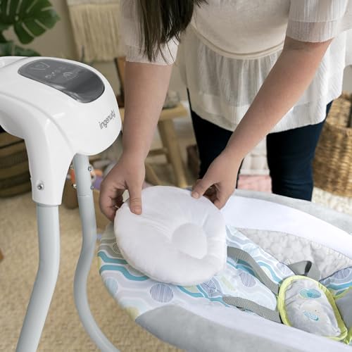 Ingenuity SimpleComfort Lightweight Compact 6-Speed Multi-Direction Baby Swing, Vibrations & Nature Sounds, 0-9 Months 6-20 lbs (Pink Cassidy)
